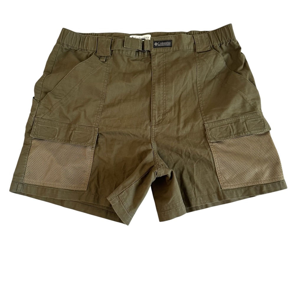 Columbia XL 38x5.5 Green PFG Cotton Cargo Mesh Pocket Fishing Shorts FM 8100